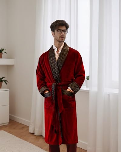 Velvet Mens Smoking Jacket with Belt Double Breasted Cigar Robe Regular Fit Long Blazer for Men Dinner Party4