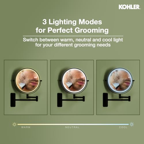 Image of Kohler ML Edge Detailing Lighted Mirror with 3X Magnification | Extendable Frame | Battery Operated, 3 Color Temperatures | Double Sided Mirror for Shaving, Makeup | 3 Yrs Warranty, 460 mm(18 inches)