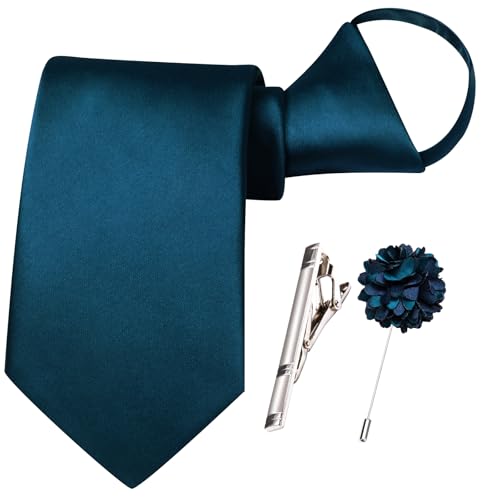 Image of Hi-Tie Pretied Boys Ties Solid Color Kids Adjustable Necktie Lapel Pin Clip Set Age 8-12 Wedding School Graduation