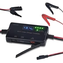 MPPT Solar Charge Controller 12V 10A with Battery Clamps,Solar Panel Charge Controller with Type-C and USB Output for Gel, AGM, LiFePO4 Battery