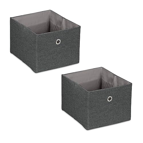 Design senza tempo: set 2 scatole da scaffale dal design in colore grigio scuro adatto a ogni casa