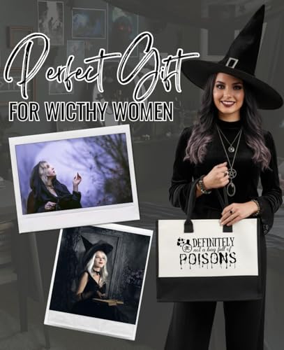 Image of InnoBeta Witchy Gifts Canvas Tote Bag for Women Girls Witches, Halloween Themed Bag with Top Zipper Closure and Shoulder Strap, Goth Gifts for Halloween, Birthday, Christmas