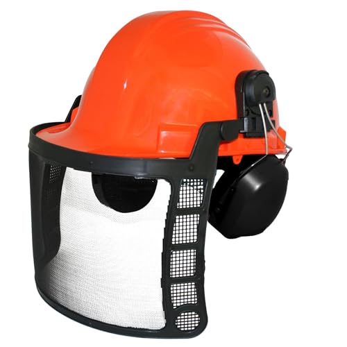 Forester Safety Helmet - Original Forestry Hard Hat Arborist Gear Mesh Face Shield Hearing Protection Chainsaw Helmets Portable Woodsman Hardhat Safety Construction Hat (Orange)