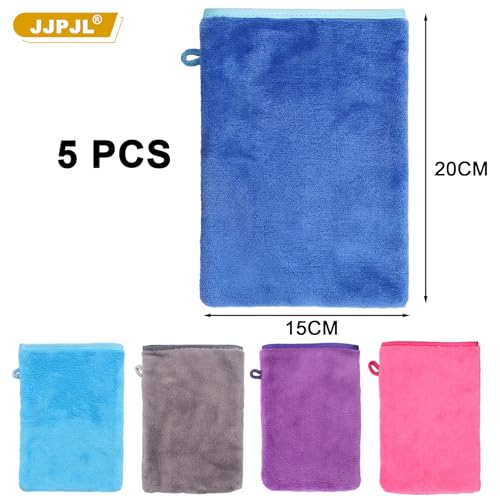 JJPJL 5 Stück Waschlappen Gesicht,Waschlappen Microfaser,Waschhandschuh Körper,Waschhandschuhe,Gesichtshandschuh,Flanell,Weich,Starke Wasseraufnahme,15 x 20cm,5 Farben(Typ 1)