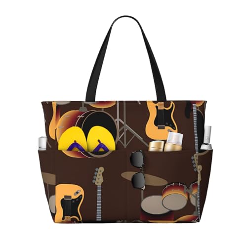 Grand sac de plage motif batterie rock idéal pour vos weekends et sorties d'été