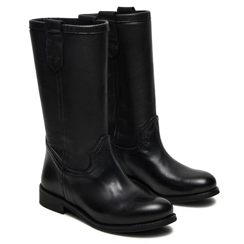 Mid Calf Boots for Women Round Toe Pull on Chunky Heel Fall Boots Riding Boot Comfortable Low Heel Shoes2