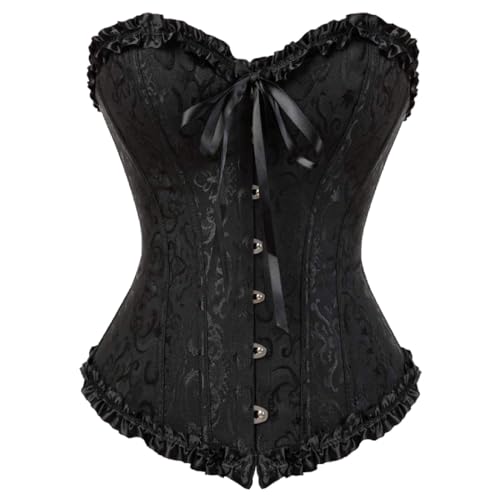 Image of JozAdy Overbust Corset for Women Satin Lace Up Boned Waist Cincher Bustier Bodyshaper Top Plus Size