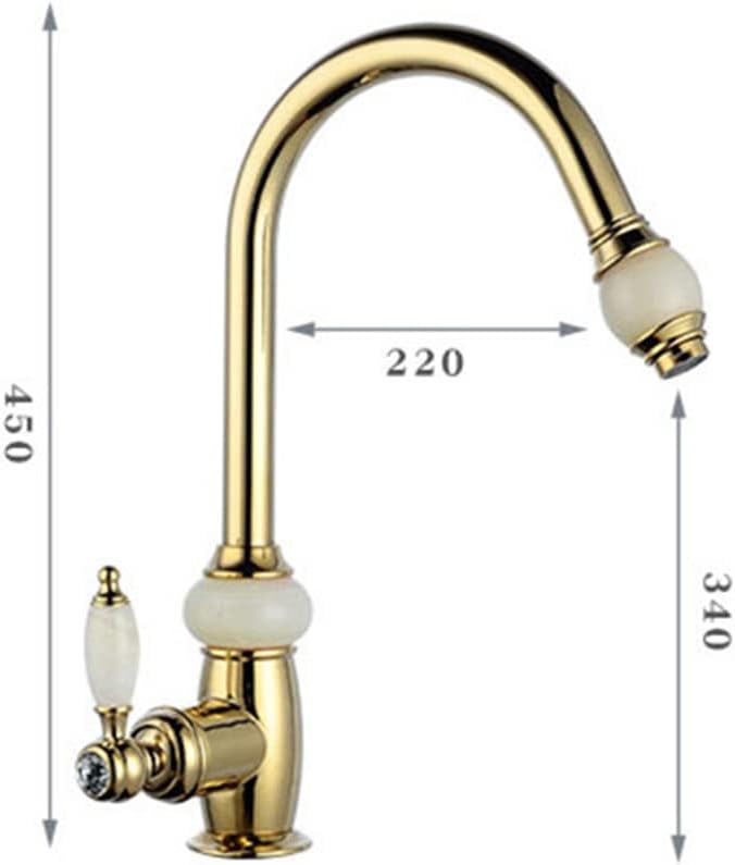 Kitchen Faucet with Pull Down Sprayer Brass Pull Out Kitchen Faucets European Style Natural Jade Kitchen Sink Faucet Deck Mounted Hot and Cold Water Sink Tap with Standard Fittings,Gold(Gold)
