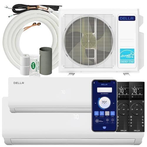 DELLA 20K BTU ODU 2 Dual Zone 9000 18000 BTU Mini Split AC, Energy Efficient, Work with Alexa, 20 SEER2 208-230V Cools Up to 1400 Sq.Ft Wifi Multi Zone Pre-Charged Heat Pump, 16ft Installation Kits