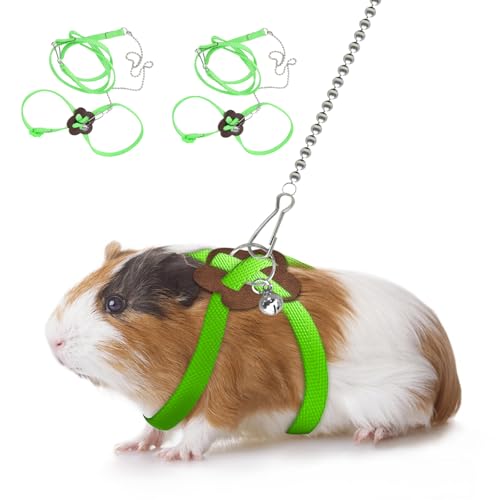 HOKABLE 2 Pack Adjustable Hamster Leash Harness for Harness for Ferret Baby Rabbit Hamster Rat Mouse Leash Lead with Bell (Green)