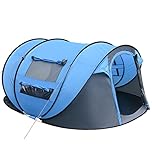 Outsunny Tenda da Campeggio Pop Up per 4 Persone, Tenda Campeggio Familiare 4 Posti 2000mm con Porta, Finestre Laterali e Borsa di Trasporto, Anti UV 20+, 263.5x220x123 cm, Blu