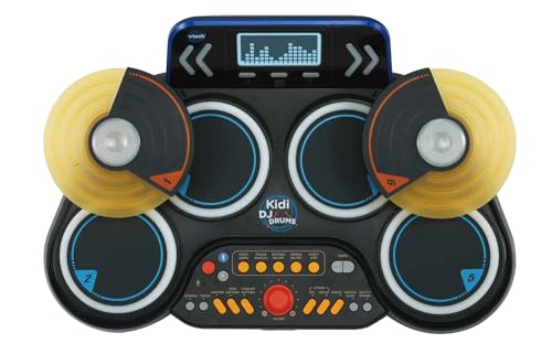 VTech Kidi DJ Drums, elektroniczny akumulator dla dzieci z podkładkami świecącymi, grami muzycznymi, trybem Bluetooth i wbudowanym mikrofonem, pałeczkami w zestawie, język włoski, baterie w zestawie,