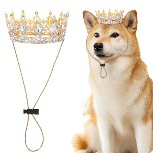 Abbylike Pet Rhinestone King Crown Queen Crown for Birthday New Year Costume for Small Dog Cat Cosplay Party Accessories Adoption Celebration Wedding Birthday Photos Prop Costume(White Medium)