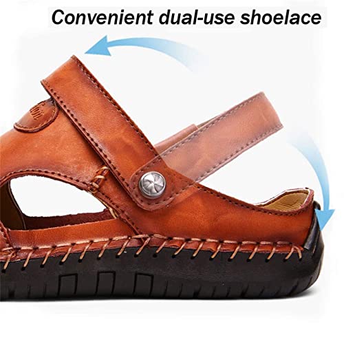 LELEBEAR Mutlon Sandals - Men's Casual Closed Toe Leather Handmade Sandals - Mutlon Leather Classic Sandals Slipper Outdoor4