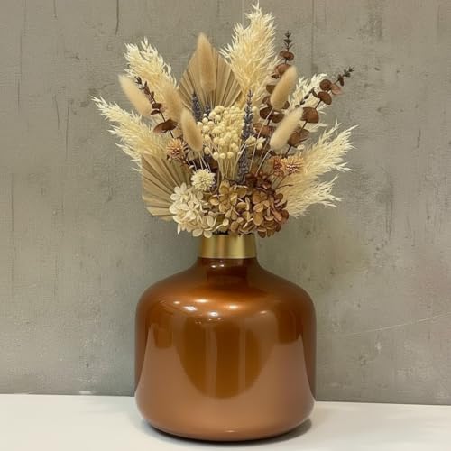 Image of Artful Living India - Round Metal Flower Vase | Round Vintage Vase for Living Room, Table, Office Decoration & Home Decor | Antique Decorative Metal Vase (Copper Orange)