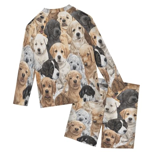 Cartoon Puppy Dog Boys Swimsuit Rash Guard Toddler Kids Long Sleeve Swim Shirt and Trunks Swimwear Set 3-10Y2