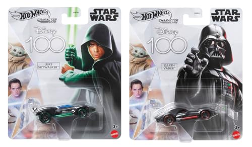Hot Wheels Disney 100 Star Wars Character Cars, Luke Skywalker y Darth Vader, 2 unidades