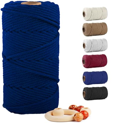 Image of ZUEXT Macrame Cord, Sapphire Blue, 6mm x 109yds Cotton String Macrame Yarn | 100% Natural Handmade, 4 Strands Twisted Cotton Rope, For Wall Hanging Plant Hangers Gift Wrapping Tapestry DIY Crafts, 100m