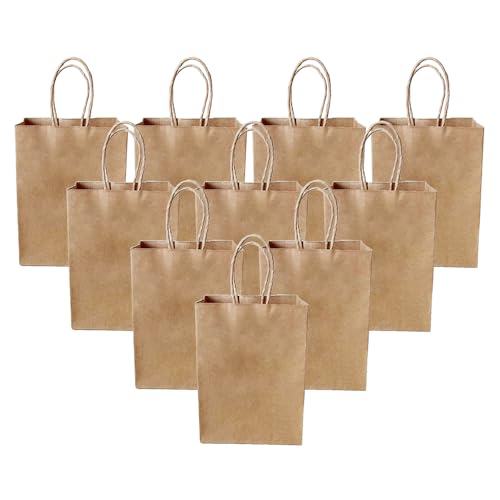 JOYISEN Papiertüten 10 Stück Geschenktüten klein Braun 130GSM Kraft Papiertüten mit Henkel für Geburtstag Hochzeiten Einkaufen Weihnachten