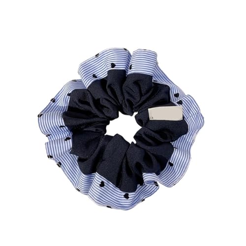 Anillo para el cabello con flor plisada coletero a rayas azules y blancas 1PC A