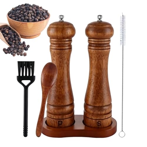 Juego de Molinillos de Sal y Pimienta Manuales de Madera | Manual Ajustable De Madera 22 Cm Grosor Regulable - Salero y Pimentero - para Cocina Interior Exterior Barbacoa Picnic Comedor Despensa