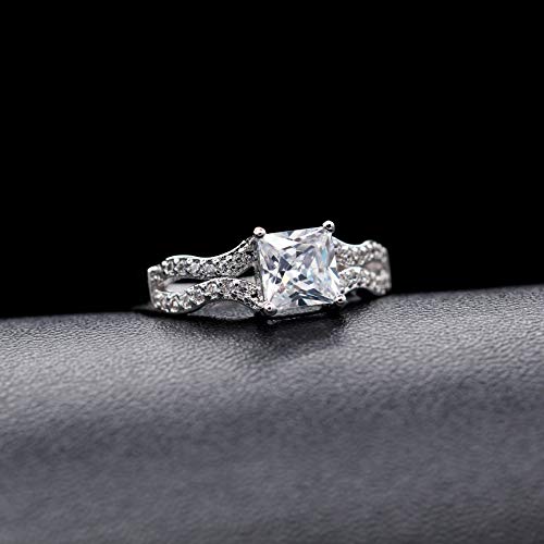 Uloveido Silver Color Princess Square Cubic Zirconia Crystal Wedding Engagement Ring Women's Day Gift WX0262