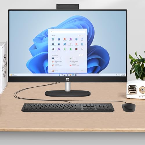 Image of HP Essential All-in-One Desktop | 27 inch FHD Touchscreen | Intel Core i7-1355U | 16GB RAM | 1TB SSD | Wi-Fi 6 | Wired Keyboard & Mouse | Windows 11 Home | Black | with Adata 512GB External SSD Bundle