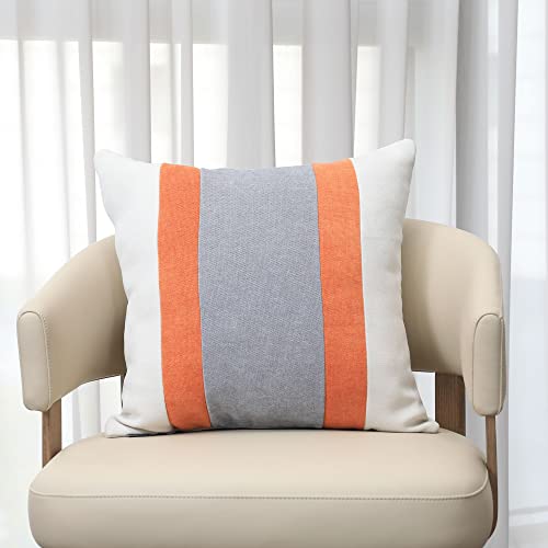 Boysum Farmhouse Decorative Throw Pillow Cover Gray And Orange Pillow Cover For Couch Sofa Bedroom 16X16 Inch Set Of 2 Patchwork Striped Pillow Covers Modern Decor (Orange) #TOP4
