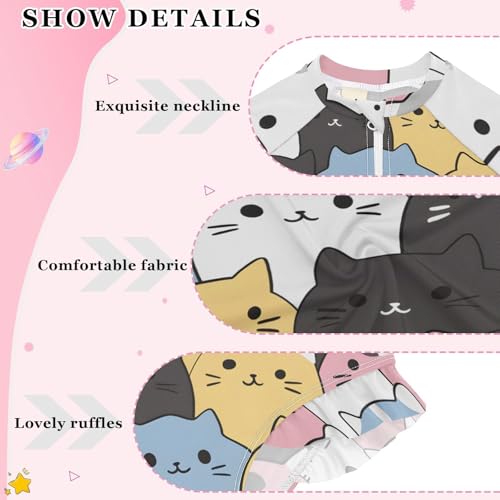 Girls One Piece Swimsuits Long Sleeve Swimsuit Zipper Bathing Suits Cats Cute Animal3