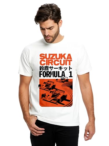 Made By Us - Suzuka Racing Formula One Heavyweight T-Shirt (White) 1990s Style Heavy Duty and Boxy fit Made in The USA (US Alpha Large Regular Regular White)