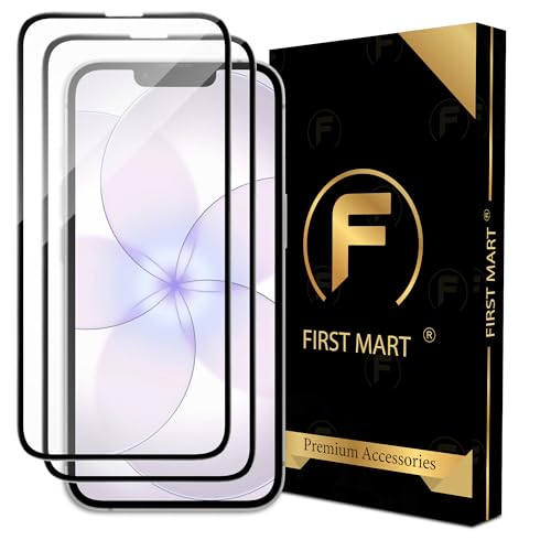 Image of FIRST MART Tempered Glass Screen Protector for iPhone 17 Pro /iPhone 16e / 14 - Full-Glue Screen Guard, 3D Edge to Edge, HD Clear, Bubble-Free, Case-Friendly, Black, Pack of 2