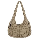 ACUYE Bolsa acolchada para mujer, bolsa acolchada grande para mujer, bolsa cruzada de algodón, bolsa de hombro acolchada, 02-camel, 43cm