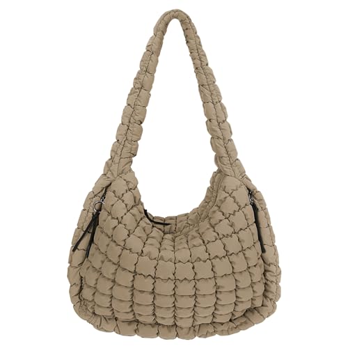Juoxeepy Bolsa acolchoada grande bolsa de ombro acolchoada leve bolsa Hobo, Caqui, Large