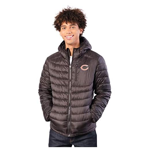 Ultra Game NFL Chicago Bears Mens Full Zip Puffer Jacket, Black, Small