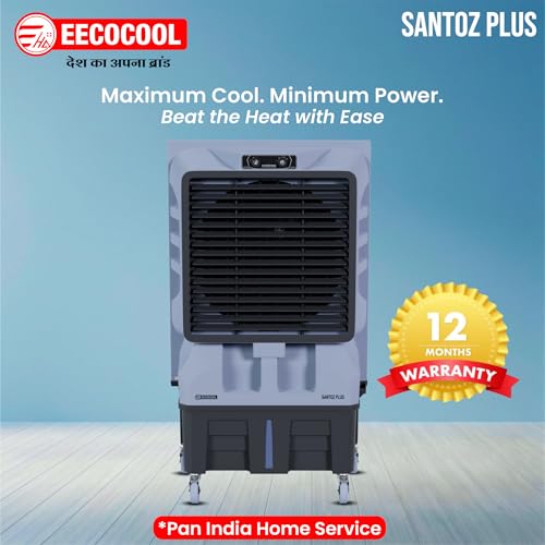 Image of EECOCOOL Santoz Plus 100 L Air Cooler | Powerful Cooling For Large Spaces | 4-Way Air Deflection, Everlast Pump, Heavy-Duty Build & Inverter Compatible | Energy-Saving With High Air Delivery,Black