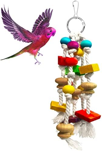 OMYZERO Bird Parrot Chewing Toy - Parrot Cage Bite Toys Multicolored Natural Wooden Blocks Bird Tearing Toys Suggested for Macaws Cokatoos African Grey, Macaw and a Variety of Amazon Parrots.