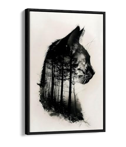 Tableau chat noir et forêt sombre de haute qualité 50x76 cm