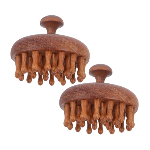 NIYANGLE 2Pcs Wooden Massage Wide Tooth Scalp Tool for Meridian Therapy and Scalp Cleaning for Men and Women Brown Finish