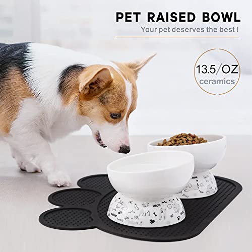 Raised Cat Bowls Anti Vomiting 13.5Oz With Silicone Feeding Mat Elevated Cat Food Bowls Set Wide Tilted Small Dog Pet Bowl With Silicone Mat 2 Packs Cat Feeding & Watering Supplies-Cat&Dog-Grey Mat #TOP5