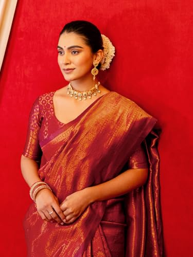 Image of SIRIL Women's Kanjivaram Soft Silk Saree Pure Silk Saree With Unstitched Blouse Piece