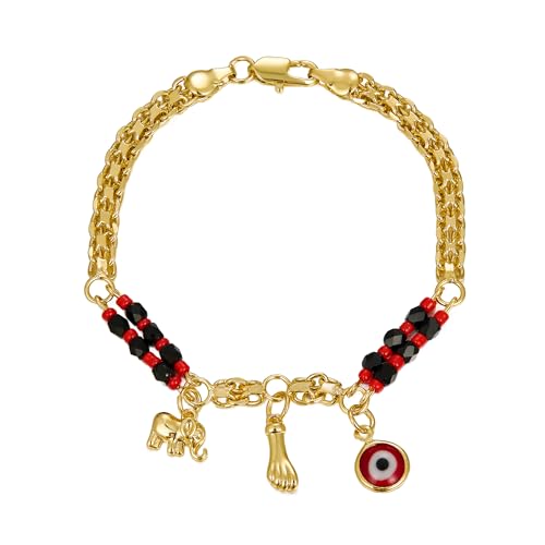 14K Gold Bohemian Bracelet for Women, Evil Eye Beaded Chain,Lucky Turkish Trendy Jewelry Gift