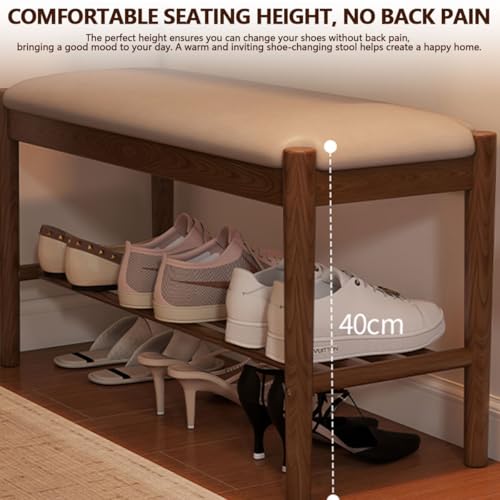 Banc à chaussures en bois massif d'entrée 2 niveaux avec coussin 80 cm - 7