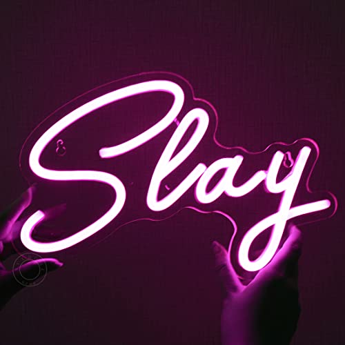 Image of SYLHOME Pink Slay LED Neon Light Sign Bar Man Cave Game Room Wall Decor USB | Cool Boys Girls Bedroom Game Room Wall Decor Neon Light Sign Club Pub Bar Game Center Birthday Decor, Night Light, 11.8 inchX8 inch