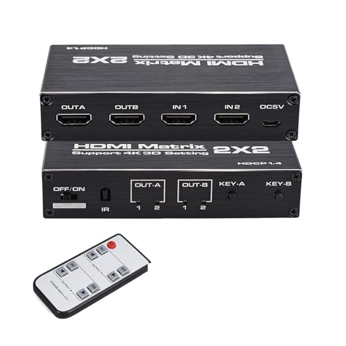 Commutateur de matrice 4K 2x2 répartiteur séparateur HDMI avec télécommande