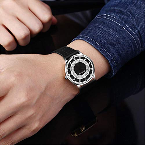 ANANKE Men's Fashion Watch Classic Daily Business Design Sense Three-pin Waterproof Leather Band Quartz Watch with Calendar for Men (Silver-Black)