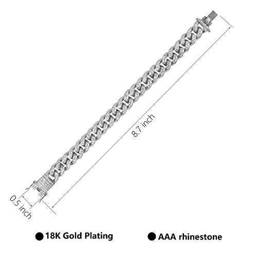 Putouzip Miami Cuban Link Chains Set For Men 12/14/20Mm 18K Gold Plated Diamond Fully Iced Out Chain Bracelet Necklace(12Mm Silver Set,24Inch) #TOP4