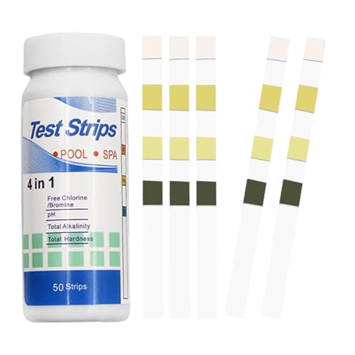 50 Stk PH Teststreifen,4-in-1 Pool Tester PH und Chlor Wert Messgerät,Pooltester Messen,Streifen Wassertester Aquarium,Messstreifen Poolwasser für Cyanursäure Pool Messen,Alkalinität,Wasserhärte Teste