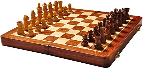 PALM ROYAL HANDICRAFTS 12.5 Inches Wooden Handmade Foldable Magnetic Chess Board Set with Magnetic Pieces and Extra Queens for 2 Players Kids and Adults (12.5 x 12.5 Inches, Brown)