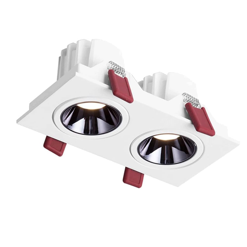 TCHAU Focos de doble cabeza Led Embebido Antideslumbrante Decoración del hotel Sala de estar Luces en negrita Rejilla rectangular Luces de techo sin propietario