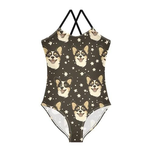 Girl's One Piece Swimsuit Starry Corgi Face Night Beach Bathing Swimwear